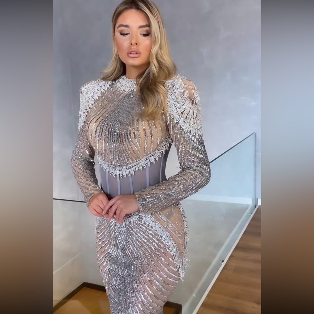 Elegant olive green Sequin Dress